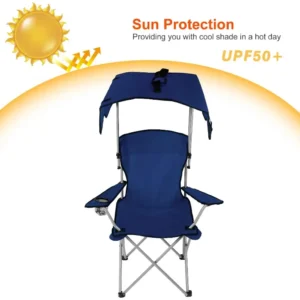 TeqHome Beach Camping Folding Lounge Chair with Outdoor Sun Shade Canopy Supports 350 LBS