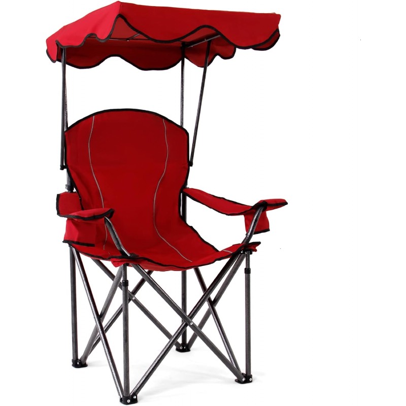 LET'S CAMP Heavy Duty Folding Camp Beach Chair with Shade Canopy Supports 350 LBS