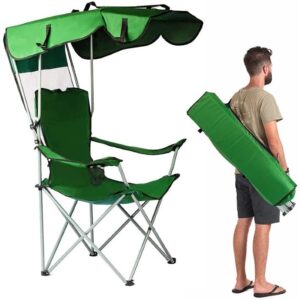 UNHG Outdoor Folding Beach Camping Chair with Adjustable UPF 50+ Sun Canopy Supports 380 Lbs Max Support