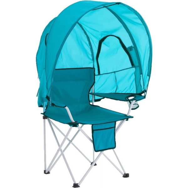BrylaneHome Oversized Beach Tent Camp Chair With Built in Sun Shade Folding Chair Supports 350 Lbs