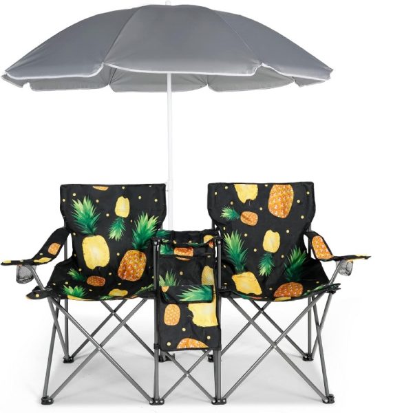 DOALBUN Pineapple Double Portable Folding Beach Picnic Camping Chair With Umbrella