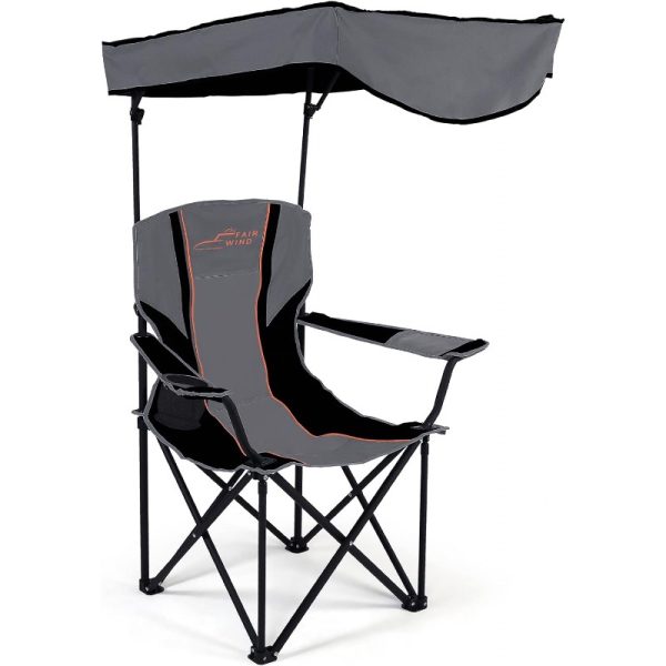 FAIR WIND Oversized Heavy Duty Folding Camping Chair with Adjustable Shade Canopy Supports 350 LBS