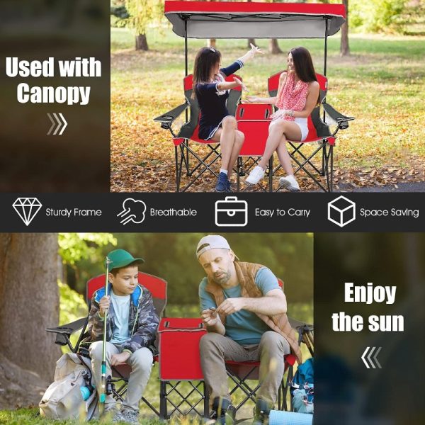 gymax-double-folding-portable-camping-beach-chair-with-canopy-shade-and-cooler-4