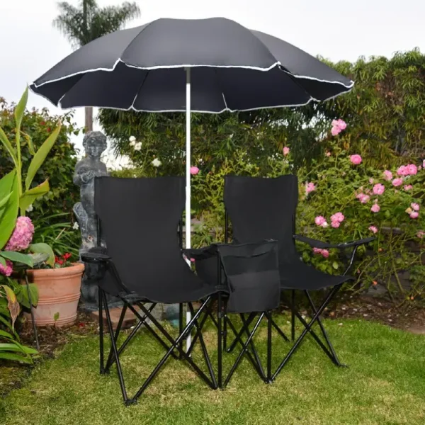 trademark-innovations-double-folding-camp-beach-chair-with-removable-umbrella-and-cooler-3